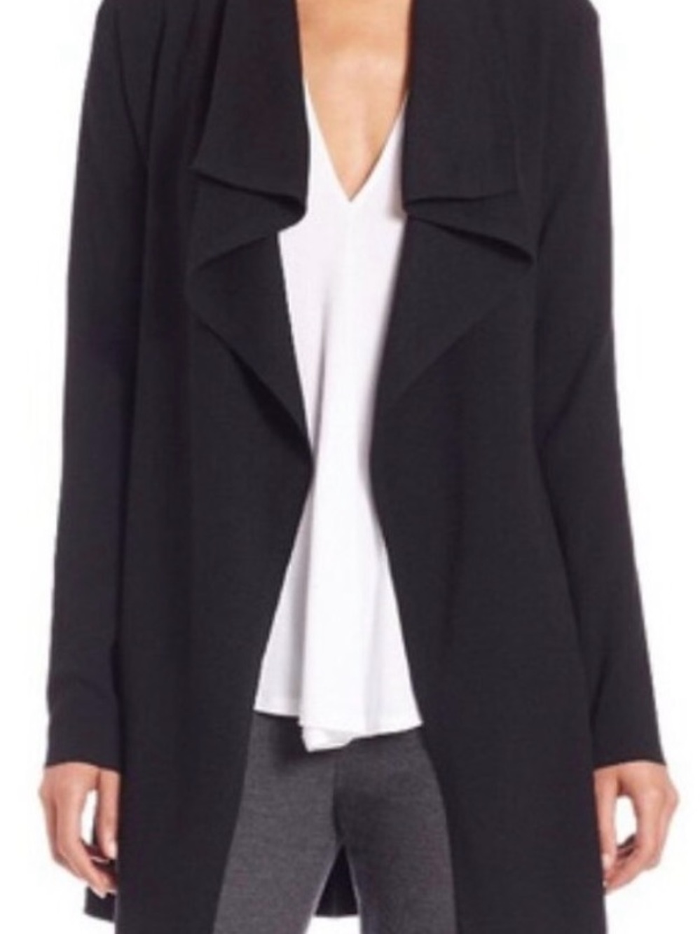 Theory Trincy Evian Stretch Black Wool Draped Cardigan Petite P